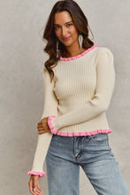 Load image into Gallery viewer, So Me FITTED Ribbed Knit Sweater Top in Ivory/Pink ON ORDER
