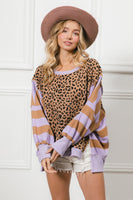 BiBi Leopard and Striped Print Top in Lavender