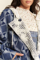 Davi & Dani Vintage Geometric Denim Pattern Jacket in Blue