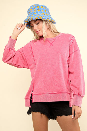 Very J OVERSIZED Mineral Washed French Terry Top in Pink
