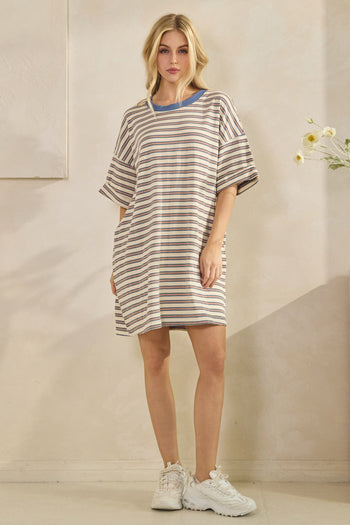 Veveret OVERSIZED Striped T-Shirt Dress in Cream