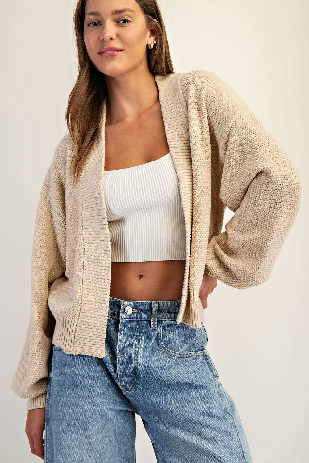 トップス mame 2019AW Volume Sleeve Knit Cardigan ee:some Open Front Bubble Sleeve Knit Cardigan in Sand – June Adel