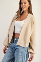 ee:some Open Front Bubble Sleeve Knit Cardigan in Sand