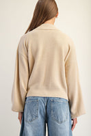 ee:some Open Front Bubble Sleeve Knit Cardigan in Sand