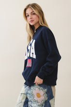 Load image into Gallery viewer, Veveret USA Patched Sweatshirt in Navy
