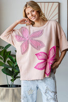 Oli & Hali OVERSIZED Contrasting Flower Patch Top in Blush
