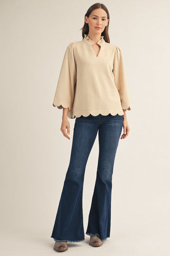 Jodifl Scallop Edge Detail Faux Suede Top in Champagne