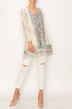 Load image into Gallery viewer, Origami Printed and Lace Tunic Top in BG/TURQ
