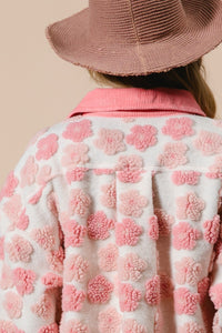 BiBi OVERSIZED Floral Jacquard Mix n Match Fleece and Corduroy Shacket in Pink/Blush