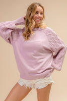 BiBi Solid Color Raglan Sweater with Cable Knit Sleeves in Lilac