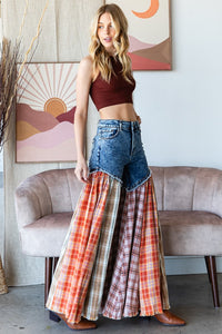 Oli & Hali Denim and Plaid Patchwork Wide Leg Jeans in Denim Multi