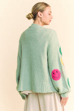 Load image into Gallery viewer, Davi &amp; Dani Open Front Cardigan with Smiley Face Patches in Sage
