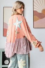 Load image into Gallery viewer, Oli &amp; Hali Mineral Washed Star Patched Top with Contrasting Ruffled Hem in Salmon
