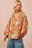 BiBi Rose Floral Mix Print Exaggerated Balloon Sleeve Top in Floral