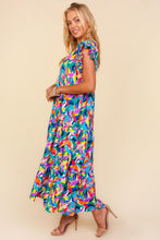 Load image into Gallery viewer, Haptics Abstract Print Tiered Maxi Dress in Royal/Green/Yellow
