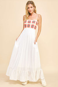 Davi & Dani Crochet Bodice Maxi Dress in White