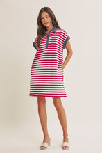 Load image into Gallery viewer, In February Yacht Club Relaxed Fit Casual Stripe Polo Mini Dress in Burgundy/Cream
