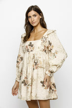 Load image into Gallery viewer, Storia Rose Print And Embossed Baby Doll Dress in Beige Floral
