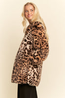 Davi & Dani Leopard Faux Fur Jacket in Taupe Leopard