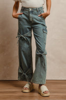 BiBi Cargo Pants with Bow Tie Details in Denim