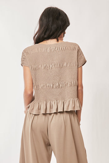 Davi & Dani Solid Color Top and Pants Set in Sand