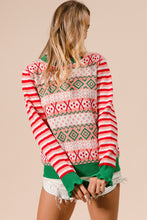 Load image into Gallery viewer, BiBi Mixed Print and Striped Christmas Knit Sweater in Red Mix
