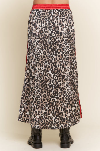 J.nna Leopard Print Satin Mini Skirt with Contrasting Stripes in Leopard
