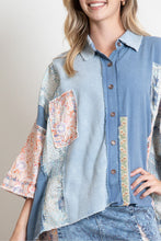 Load image into Gallery viewer, BlueVelvet Oversized Mixed Fabric Top in Denim-Blue
