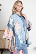 Load image into Gallery viewer, BlueVelvet Oversized Mixed Fabric Top in Denim-Blue
