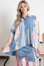 Load image into Gallery viewer, BlueVelvet Oversized Mixed Fabric Top in Denim-Blue
