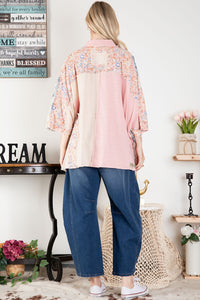 BlueVelvet Oversized Mixed Fabric Top in Pink-Beige