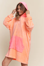 Load image into Gallery viewer, J.nna Neon Color Block Hooded Loungewear Dress in Neon Coral
