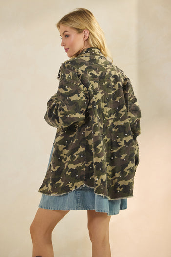 Veveret Printed Rhinestone Jacket in Camo