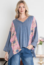 Load image into Gallery viewer, BlueVelvet Color Block Panel Top with Flower Patches in Denim
