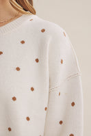 In February French Casual Contrast Polka Dot Cotton Blend Sweater in Cream/Camel