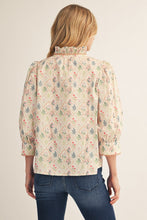 Load image into Gallery viewer, Jodifl Pleated Ruffled Neck Button Down Floral Top in Cream
