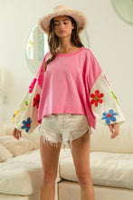 Load image into Gallery viewer, BiBi Color Block Top with Daisy Patched Sleeves in Pink
