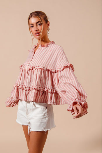 So Me Variegated Stripe Reversible Flowy Boho Top in Blush ON ORDER