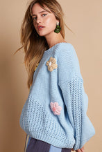 Load image into Gallery viewer, POL Chenille Knit Sweater with Multi Colored Flower Appliques in Baby Blue
