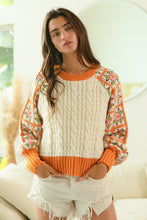 Load image into Gallery viewer, BiBi Cable Knit Sweater with Granny Square Crochet Sleeves in Apricot
