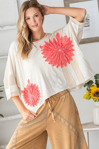 Oli & Hali 3D Flower Boxy Top in Cream – June Adel