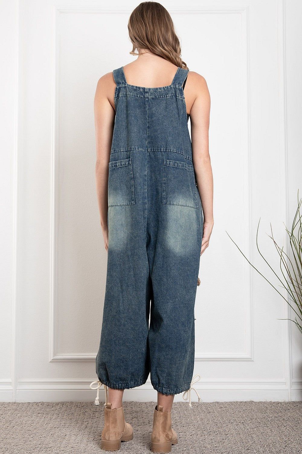 BlueVelvet Denim Capri Overalls with Mixed Patches in Denim ON
