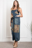 BlueVelvet Denim Capri Overalls with Mixed Patches in Denim ON ORDER