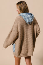 Load image into Gallery viewer, BiBi Cable Knit and Checkered Denim Zip Up Cardigan in Latte/Denim
