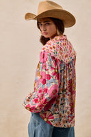 BiBi Mix N Match Print Button Down Top in Rose Mix