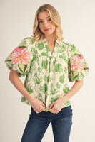 Jodifl Embroidery Detail Floral Babydoll Top in Green