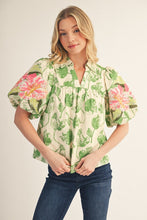 Load image into Gallery viewer, Jodifl Embroidery Detail Floral Babydoll Top in Green
