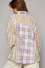 Load image into Gallery viewer, POL Plaid and Crochet Button Down Top in Lilac/Pink Multi Shirts &amp; Tops POL Clothing   
