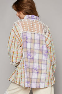 POL Plaid and Crochet Button Down Top in Lilac/Pink Multi Shirts & Tops POL Clothing   