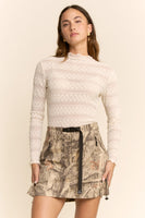 Davi & Dani Striped Lace Mesh Top in Cream